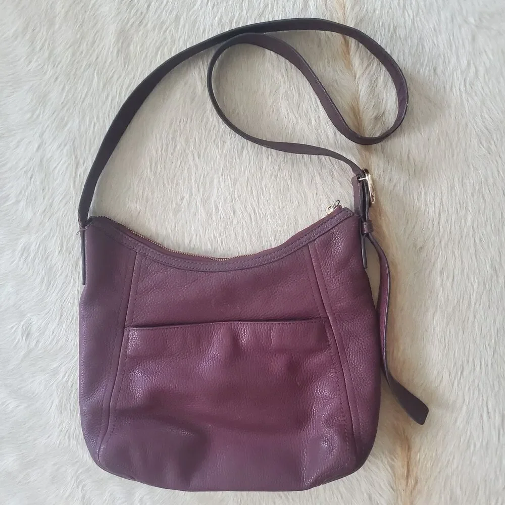 Michael Kors Leather Crossbody Bag Burgundy Pebbled Gold Hardware Fulton Hobo